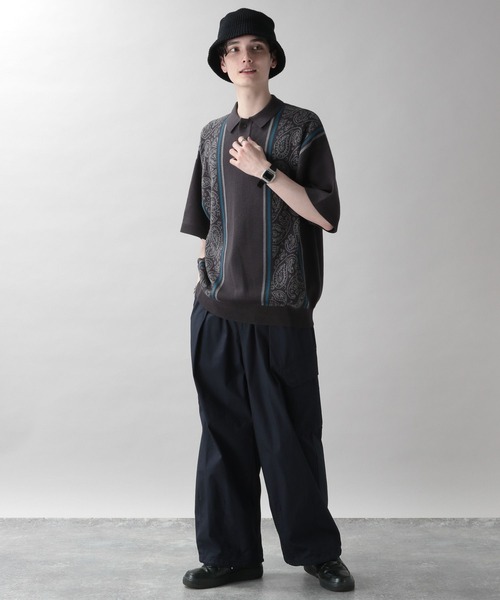 RAGEBLUE（レイジブルー）の「ダブルジャガード/総柄ニットポロシャツ（ポロシャツ・メンズ・ネイビー/グリーン/ブラック/ダークグレー/ブラウン・MEDIUM/LARGE）」の11枚目の写真