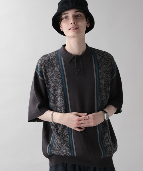 RAGEBLUE（レイジブルー）の「ダブルジャガード/総柄ニットポロシャツ（ポロシャツ・メンズ・ネイビー/グリーン/ブラック/ダークグレー/ブラウン・MEDIUM/LARGE）」の12枚目の写真