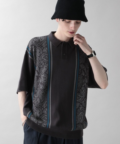 RAGEBLUE（レイジブルー）の「ダブルジャガード/総柄ニットポロシャツ（ポロシャツ・メンズ・ネイビー/グリーン/ブラック/ダークグレー/ブラウン・MEDIUM/LARGE）」の13枚目の写真