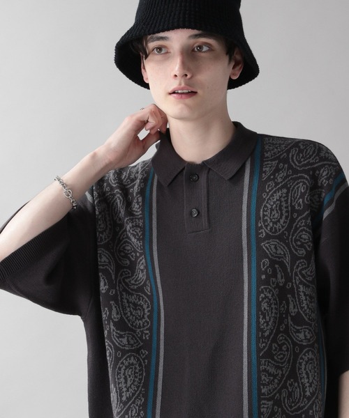 RAGEBLUE（レイジブルー）の「ダブルジャガード/総柄ニットポロシャツ（ポロシャツ・メンズ・ネイビー/グリーン/ブラック/ダークグレー/ブラウン・MEDIUM/LARGE）」の14枚目の写真