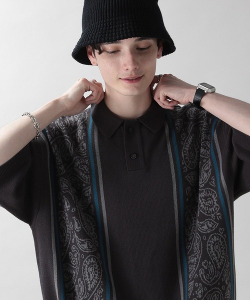 RAGEBLUE（レイジブルー）の「ダブルジャガード/総柄ニットポロシャツ（ポロシャツ・メンズ・ネイビー/グリーン/ブラック/ダークグレー/ブラウン・MEDIUM/LARGE）」の15枚目の写真