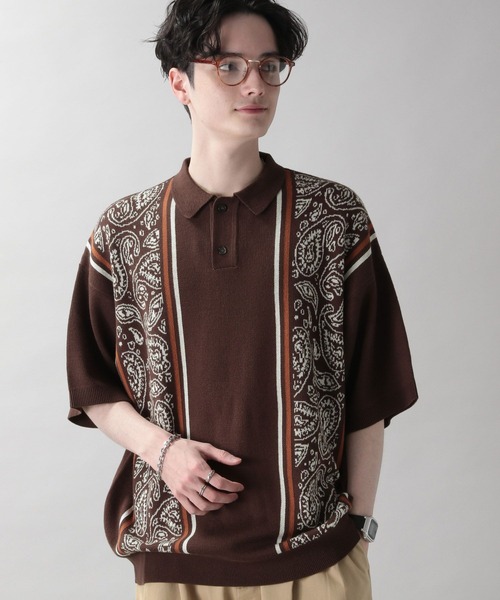 RAGEBLUE（レイジブルー）の「ダブルジャガード/総柄ニットポロシャツ（ポロシャツ・メンズ・ネイビー/グリーン/ブラック/ダークグレー/ブラウン・MEDIUM/LARGE）」の17枚目の写真