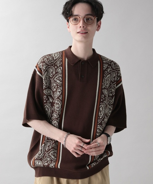 RAGEBLUE（レイジブルー）の「ダブルジャガード/総柄ニットポロシャツ（ポロシャツ・メンズ・ネイビー/グリーン/ブラック/ダークグレー/ブラウン・MEDIUM/LARGE）」の18枚目の写真