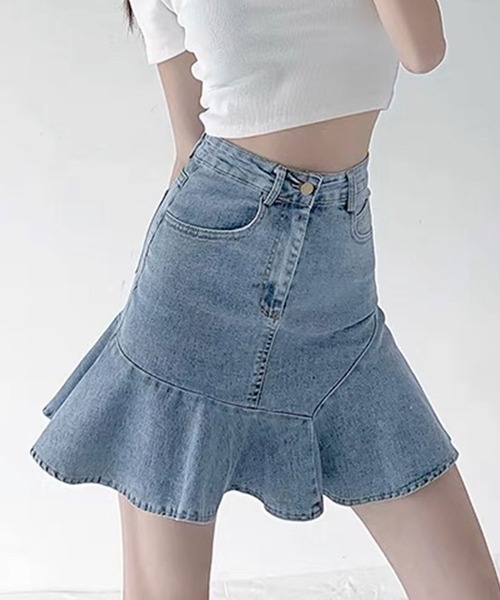 SPIGA(スピーガ)の「裾フレア切替デニムスカート(デニムスカート・レディース・ブルー・MEDIUM/SMALL)」の1枚目の写真