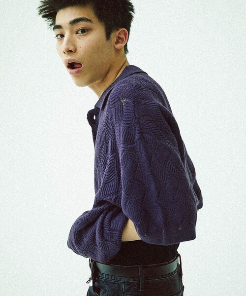 TOWNCRAFT（タウンクラフト）の「Towncraft PREP/タウンクラフトプレップ Jacquard Knit Polo/ジャカード ニットポロシャツ（ニット/セーター・メンズ・パープル/ブラック・LARGE/MEDIUM）」の3枚目の写真