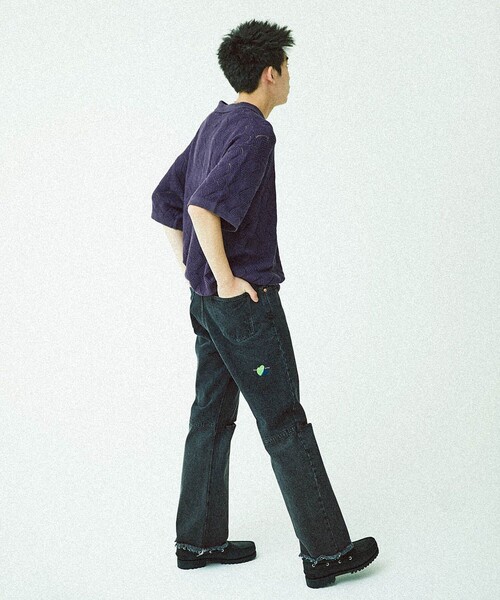 TOWNCRAFT（タウンクラフト）の「Towncraft PREP/タウンクラフトプレップ Jacquard Knit Polo/ジャカード ニットポロシャツ（ニット/セーター・メンズ・パープル/ブラック・LARGE/MEDIUM）」の4枚目の写真