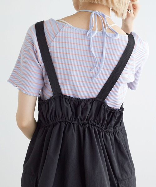 w closet(ダブルクローゼット)の「ホルターネックアメリカンスリーブプルオーバー(Tシャツ/カットソー・レディース・ブラック/ブルー系その他/ホワイト×ブラック/オフホワイト・FREE)」の4枚目の写真