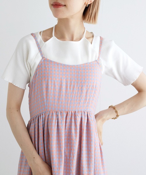 w closet(ダブルクローゼット)の「ホルターネックアメリカンスリーブプルオーバー(Tシャツ/カットソー・レディース・ブラック/ブルー系その他/ホワイト×ブラック/オフホワイト・FREE)」の1枚目の写真