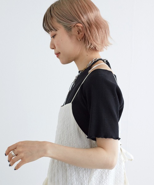 w closet(ダブルクローゼット)の「ホルターネックアメリカンスリーブプルオーバー(Tシャツ/カットソー・レディース・ブラック/ブルー系その他/ホワイト×ブラック/オフホワイト・FREE)」の16枚目の写真