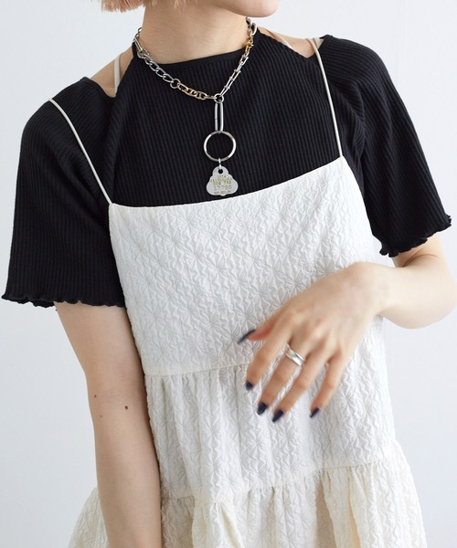 w closet(ダブルクローゼット)の「ホルターネックアメリカンスリーブプルオーバー(Tシャツ/カットソー・レディース・ブラック/ブルー系その他/ホワイト×ブラック/オフホワイト・FREE)」の9枚目の写真