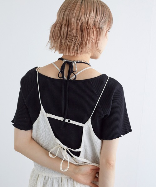 w closet(ダブルクローゼット)の「ホルターネックアメリカンスリーブプルオーバー(Tシャツ/カットソー・レディース・ブラック/ブルー系その他/ホワイト×ブラック/オフホワイト・FREE)」の14枚目の写真