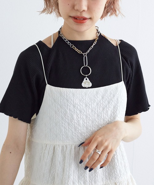 w closet(ダブルクローゼット)の「ホルターネックアメリカンスリーブプルオーバー(Tシャツ/カットソー・レディース・ブラック/ブルー系その他/ホワイト×ブラック/オフホワイト・FREE)」の17枚目の写真