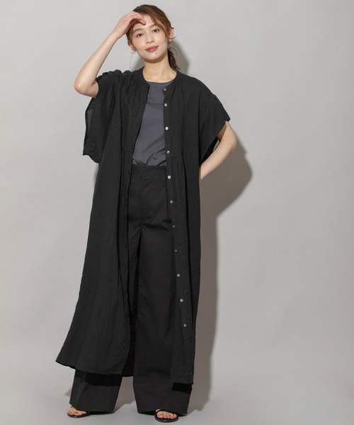 美品ビューティーアンドユース　フレンチリネンギャザーシャツワンピース　ブラック BEAUTY&YOUTH UNITED ARROWS（ビューティーアンドユース