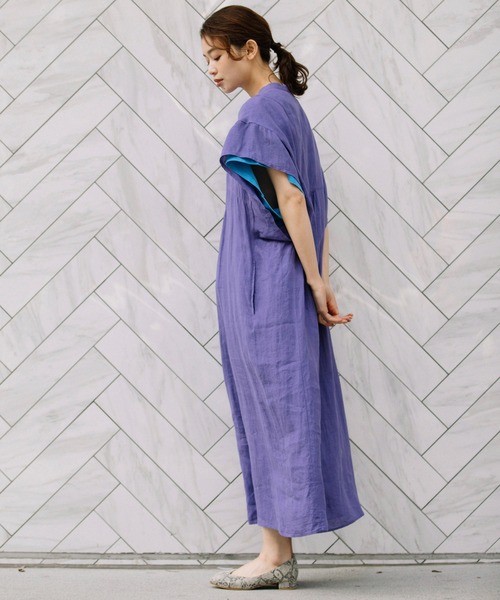 セール】60s フレンチリネンギャザーシャツワンピース