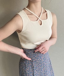 クロスネックリブタンクトップ