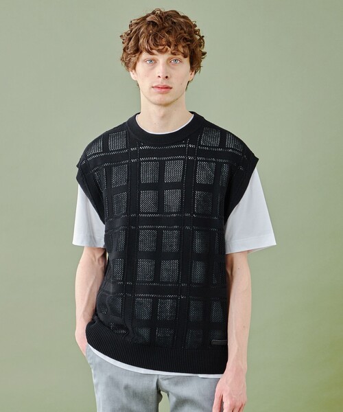 【WEB限定】シャドーチェックメッシュベスト&Tシャツセット
