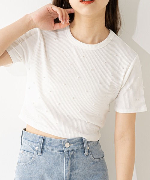 Chico(チコ)の「リブパールチビT(Tシャツ/カットソー・レディース・ホワイト/ブラック/ブルー/ホワイト系その他2・FREE)」の2枚目の写真