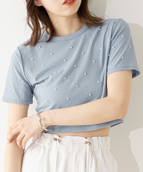Chico(チコ)の「リブパールチビT(Tシャツ/カットソー・レディース・ホワイト/ブラック/ブルー/ホワイト系その他2・FREE)」の4枚目の写真