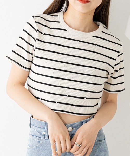 Chico(チコ)の「リブパールチビT(Tシャツ/カットソー・レディース・ホワイト/ブラック/ブルー/ホワイト系その他2・FREE)」の3枚目の写真