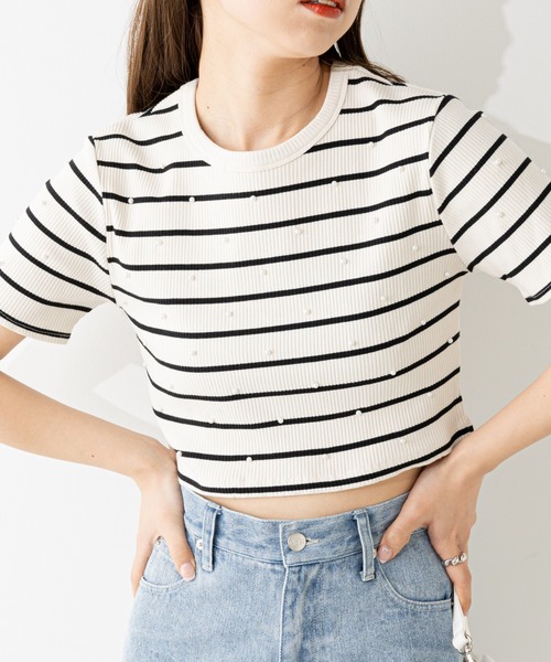 Chico(チコ)の「リブパールチビT(Tシャツ/カットソー・レディース・ホワイト/ブラック/ブルー/ホワイト系その他2・FREE)」の10枚目の写真