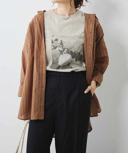 PUAL CE CIN(ピュアルセシン)の「綿麻ストライプBIGシャツ(シャツ/ブラウス・レディース・ブラウン系/ベージュ系/ブルー系・FREE)」の16枚目の写真