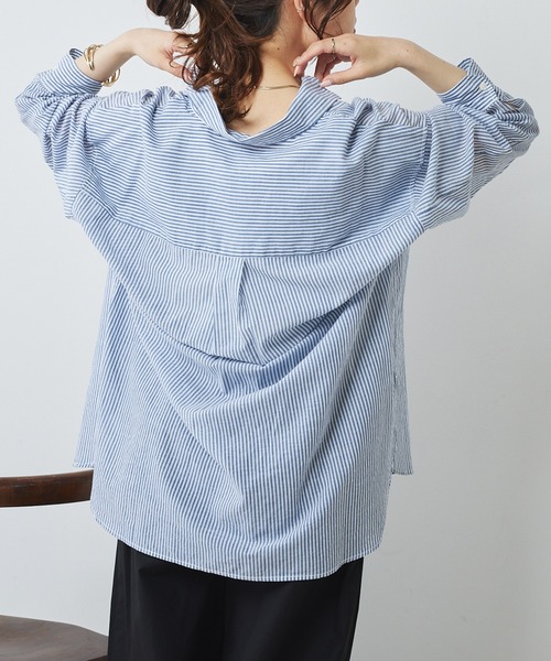 PUAL CE CIN(ピュアルセシン)の「綿麻ストライプBIGシャツ(シャツ/ブラウス・レディース・ブラウン系/ベージュ系/ブルー系・FREE)」の21枚目の写真