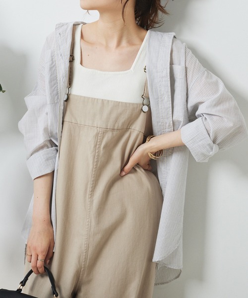 PUAL CE CIN(ピュアルセシン)の「綿麻ストライプBIGシャツ(シャツ/ブラウス・レディース・ブラウン系/ベージュ系/ブルー系・FREE)」の4枚目の写真