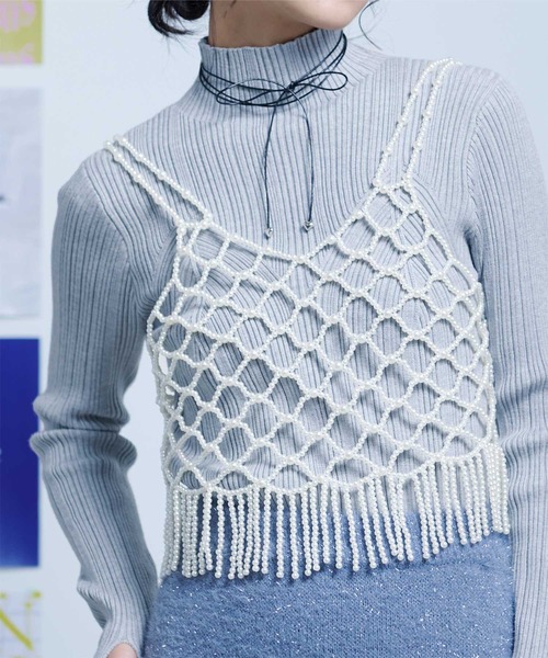 miette(ミエット)の「パールビスチェ(Tシャツ/カットソー・レディース・オフホワイト/ブルー/ピンク・FREE)」の2枚目の写真