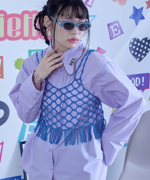 miette(ミエット)の「パールビスチェ(Tシャツ/カットソー・レディース・オフホワイト/ブルー/ピンク・FREE)」の3枚目の写真