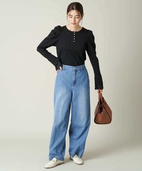 a.v.v(アーヴェヴェ)の「【前後2WAY】レーススリーブタックパフリブトップス(Tシャツ/カットソー・レディース・ブラック/アイボリー・36/40/38/34/42)」の5枚目の写真