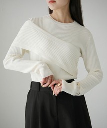 【cheriella】WEB限定肩あきアシメリブニット WEB LIMITED SHOULDER CUT ASYMMETRIC RIB KNIT