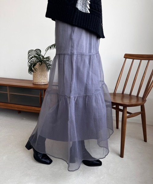 LOWRYS FARM（ローリーズファーム）の「オーガンジーボリュームスカート　973012（スカート・レディース・グレー/アイボリー/ブラック/ブラウン・FREE）」の3枚目の写真