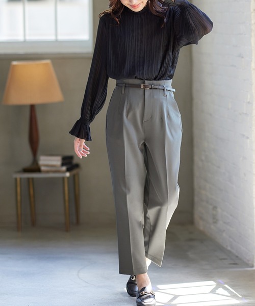 Honeys(ハニーズ)の「ベルト付テーパードパンツ(スラックス・レディース・ネイビー/ブルー/ブラック/モカ/チャコールグレー・M/LL/S/L)」の14枚目の写真