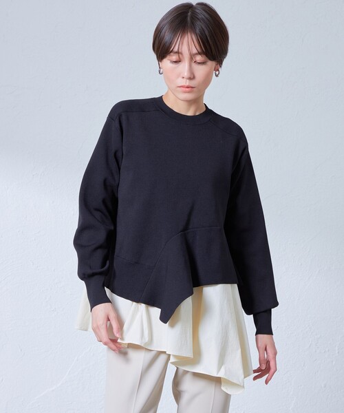 CAST:（キャストコロン）の「【1枚で着映える】シャツコンビデザインニット（ニット/セーター・レディース・ネイビー/ブラック/グリーン系その他3・M）」の3枚目の写真