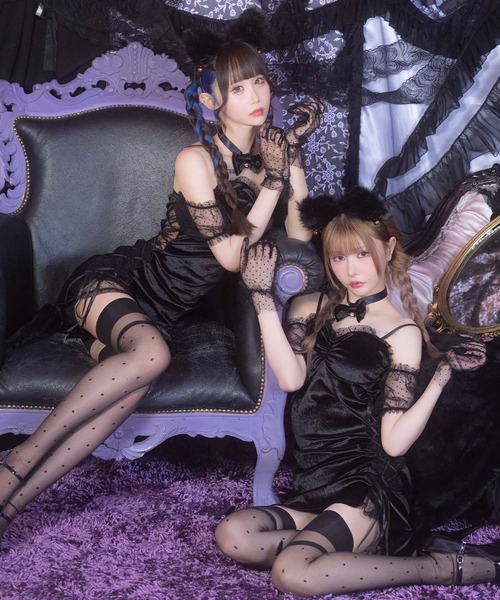 Tika(ティカ)の「コスプレ セクシー ネコ アニマル 黒猫 オフショル シアー ドット ベロア ふわふわ 4点セット 猫の日 コンカフェ ハロウィン(コスチューム/パーティーグッズ・レディース・ブラック・M/S/L)」の16枚目の写真