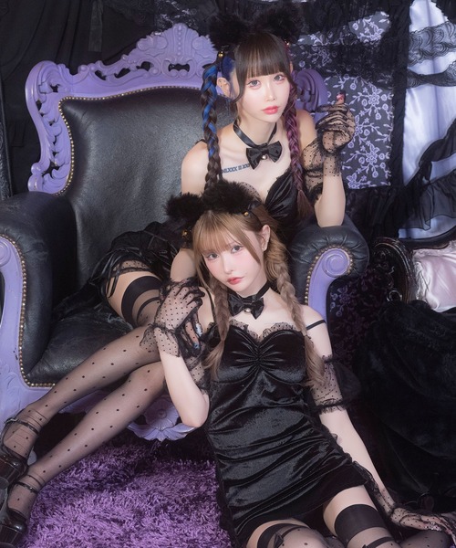 Tika(ティカ)の「コスプレ セクシー ネコ アニマル 黒猫 オフショル シアー ドット ベロア ふわふわ 4点セット 猫の日 コンカフェ ハロウィン(コスチューム/パーティーグッズ・レディース・ブラック・M/S/L)」の17枚目の写真