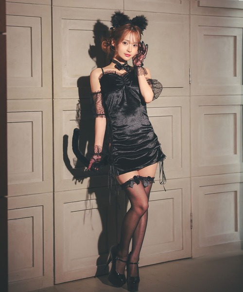 Tika(ティカ)の「コスプレ セクシー ネコ アニマル 黒猫 オフショル シアー ドット ベロア ふわふわ 4点セット 猫の日 コンカフェ ハロウィン(コスチューム/パーティーグッズ・レディース・ブラック・M/S/L)」の22枚目の写真