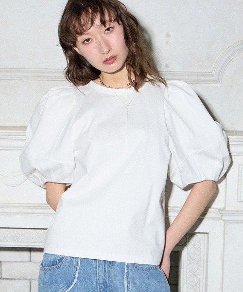 ELLEgirl(エルガール)の「コクーンスリーブT【ELLEgirl/エル ガール】(Tシャツ/カットソー・レディース・オフホワイト/ブルー/ブラック・FREE)」の1枚目の写真
