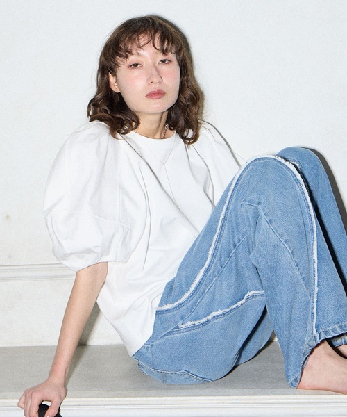 ELLEgirl(エルガール)の「コクーンスリーブT【ELLEgirl/エル ガール】(Tシャツ/カットソー・レディース・オフホワイト/ブルー/ブラック・FREE)」の7枚目の写真