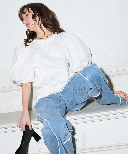 ELLEgirl(エルガール)の「コクーンスリーブT【ELLEgirl/エル ガール】(Tシャツ/カットソー・レディース・オフホワイト/ブルー/ブラック・FREE)」の8枚目の写真