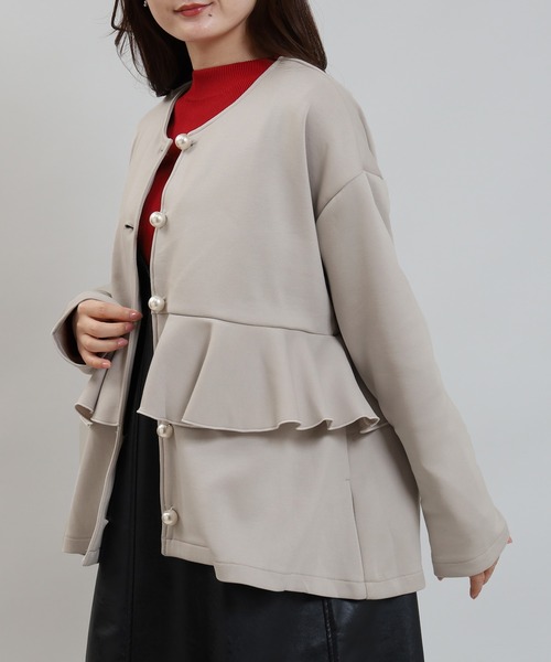 TRUDEA（トルディア）の「スポンディッシュパール釦ブルゾン（ブルゾン・レディース・ブラック/グレイッシュベージュ・MEDIUM）」の16枚目の写真