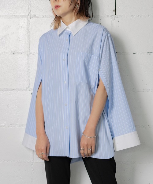 【セール】MULTIWAY STRIPED SHIRT（シャツ/ブラウス）｜ANOGH（アノフ） 8,800円