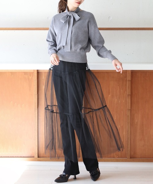 SETUP7（セットアップセブン）の「SWEET 掲載アイテム 谷まりあさん着用！ふわっと愛らしく♪【SETUP7】-special- クラシカルシアーティアードチュールロングスカート Classic sheer tiered tulle long skirt（スカート・レディース・ライトブラウン/ライトピンク/ブラック・FREE）」の4枚目の写真