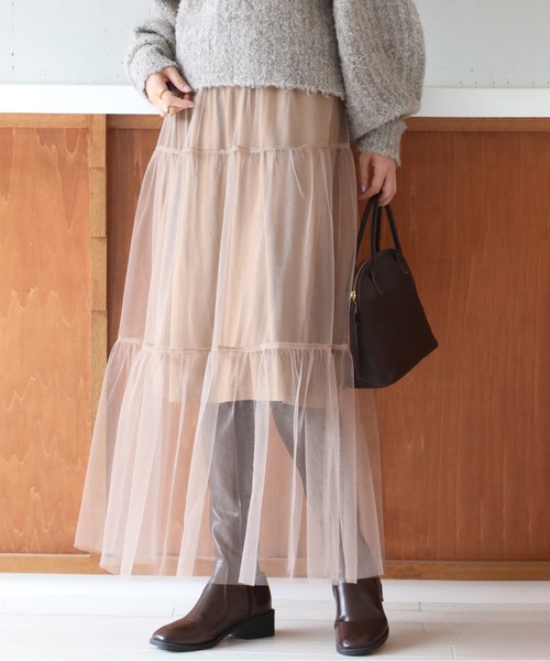 SETUP7（セットアップセブン）の「SWEET 掲載アイテム 谷まりあさん着用！ふわっと愛らしく♪【SETUP7】-special- クラシカルシアーティアードチュールロングスカート Classic sheer tiered tulle long skirt（スカート・レディース・ライトブラウン/ライトピンク/ブラック・FREE）」の8枚目の写真