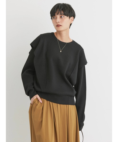 AMERICAN HOLIC（アメリカンホリック）の「バイパチ袖フリルニットプルオーバー（ニット/セーター・レディース・アイボリー/ブラック・M/L）」の5枚目の写真