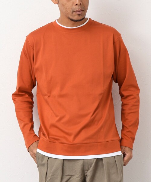 NOLLEY'S goodman（ノーリーズグッドマン）の「《ビジカジ対応》フェイクレイヤード 長袖Tシャツ（Tシャツ/カットソー・メンズ・ネイビー/ブラック/オレンジ/ホワイト/グレイッシュブルー/サックスブルー/グレイッシュベージュ・L/M/S）」の7枚目の写真