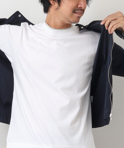 NOLLEY'S goodman（ノーリーズグッドマン）の「《ビジカジ対応》フェイクレイヤード 長袖Tシャツ（Tシャツ/カットソー・メンズ・ネイビー/ブラック/オレンジ/ホワイト/グレイッシュブルー/サックスブルー/グレイッシュベージュ・L/M/S）」の8枚目の写真