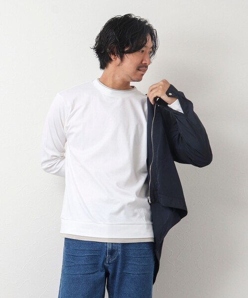 NOLLEY'S goodman（ノーリーズグッドマン）の「《ビジカジ対応》フェイクレイヤード 長袖Tシャツ（Tシャツ/カットソー・メンズ・ネイビー/ブラック/オレンジ/ホワイト/グレイッシュブルー/サックスブルー/グレイッシュベージュ・L/M/S）」の10枚目の写真