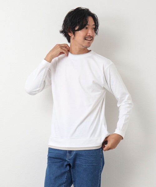 NOLLEY'S goodman（ノーリーズグッドマン）の「《ビジカジ対応》フェイクレイヤード 長袖Tシャツ（Tシャツ/カットソー・メンズ・ネイビー/ブラック/オレンジ/ホワイト/グレイッシュブルー/サックスブルー/グレイッシュベージュ・L/M/S）」の11枚目の写真