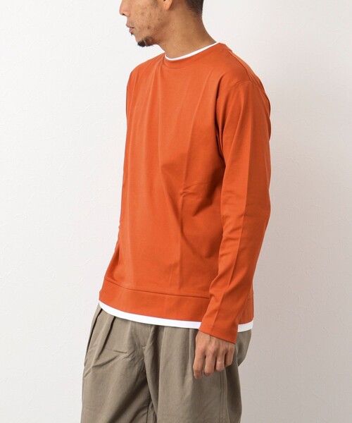 NOLLEY'S goodman（ノーリーズグッドマン）の「《ビジカジ対応》フェイクレイヤード 長袖Tシャツ（Tシャツ/カットソー・メンズ・ネイビー/ブラック/オレンジ/ホワイト/グレイッシュブルー/サックスブルー/グレイッシュベージュ・L/M/S）」の17枚目の写真